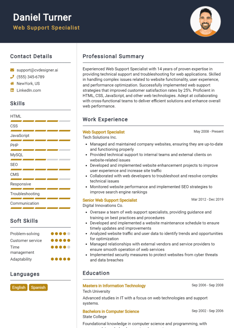 15 Web Support Specialist Resume Examples And Templates for 2025: Best Tips