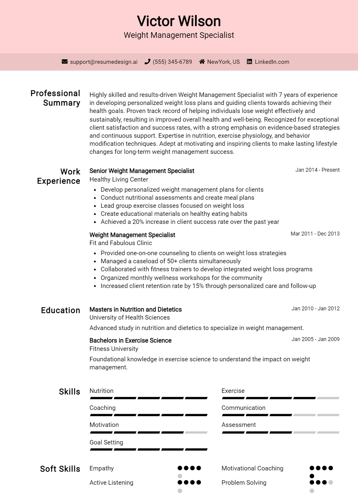 Weight Management Specialist Resume Example