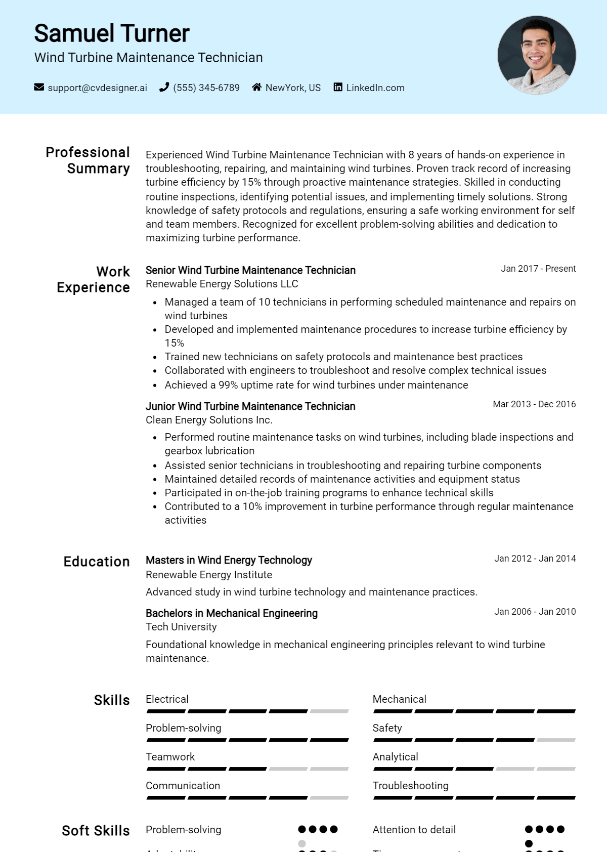 Wind Turbine Maintenance Technician Resume Example