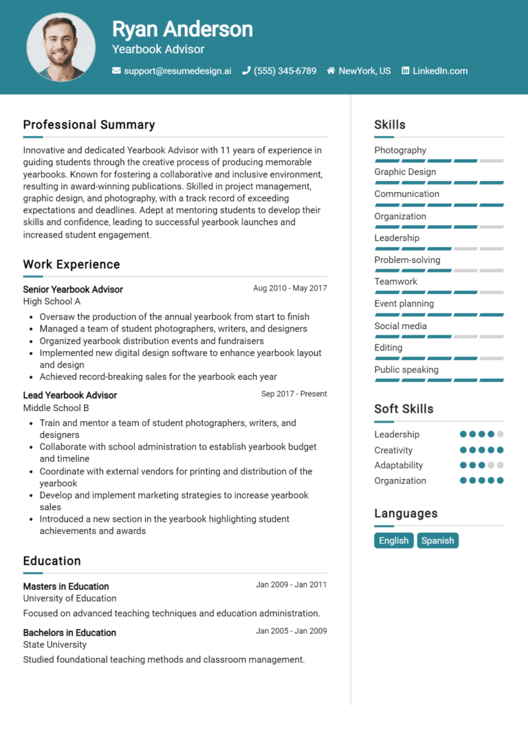 14 Yearbook Advisor Resume Examples And Templates for 2025