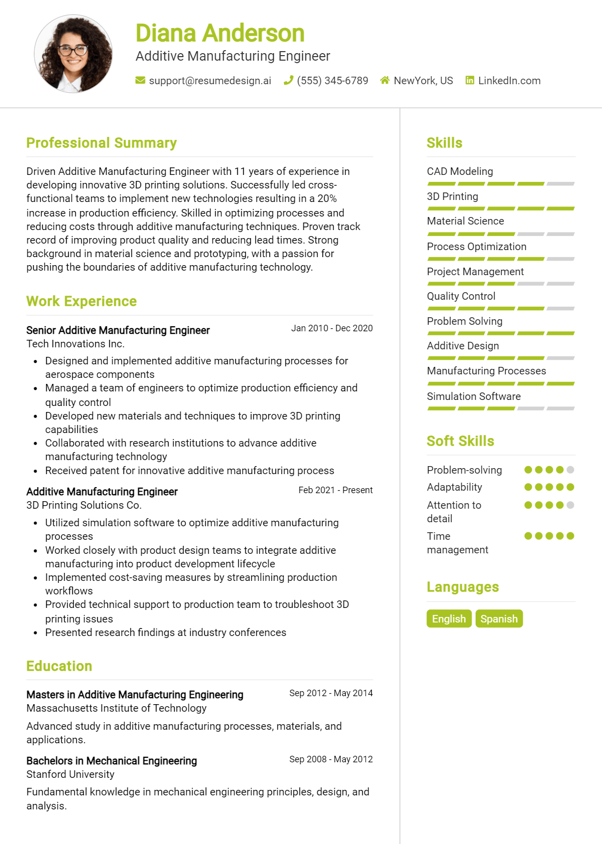 Additive Manufacturing Engineer Resume Example