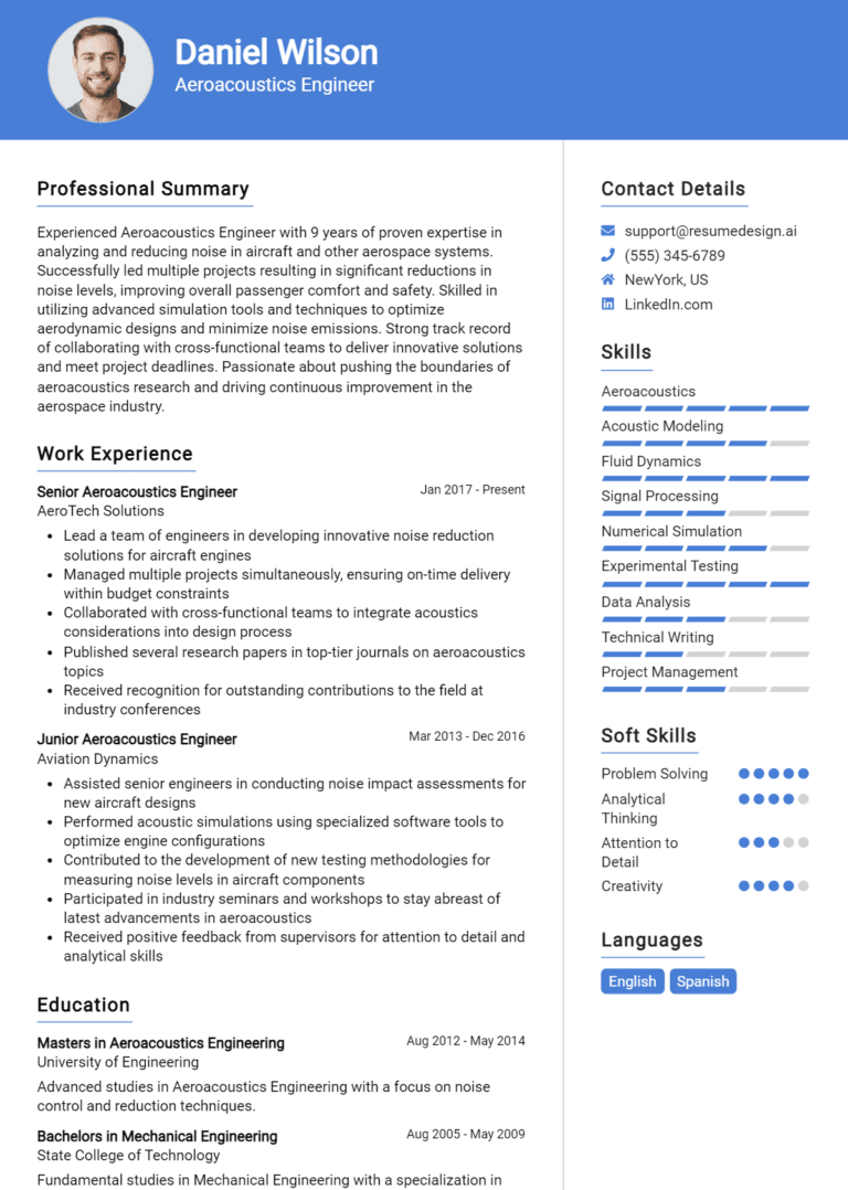 19 Aeroacoustics Engineer Resume Examples And Templates for 2025