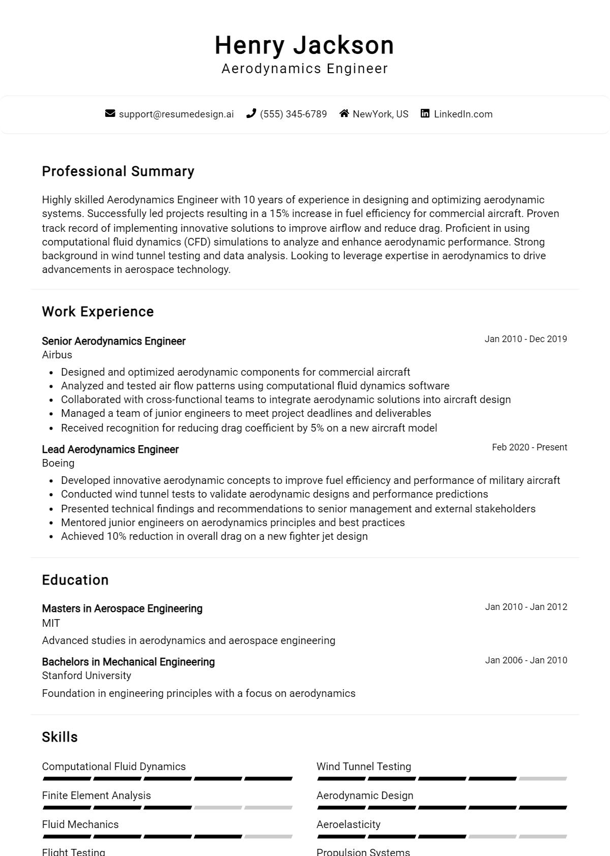 Aerodynamics Engineer Resume Example