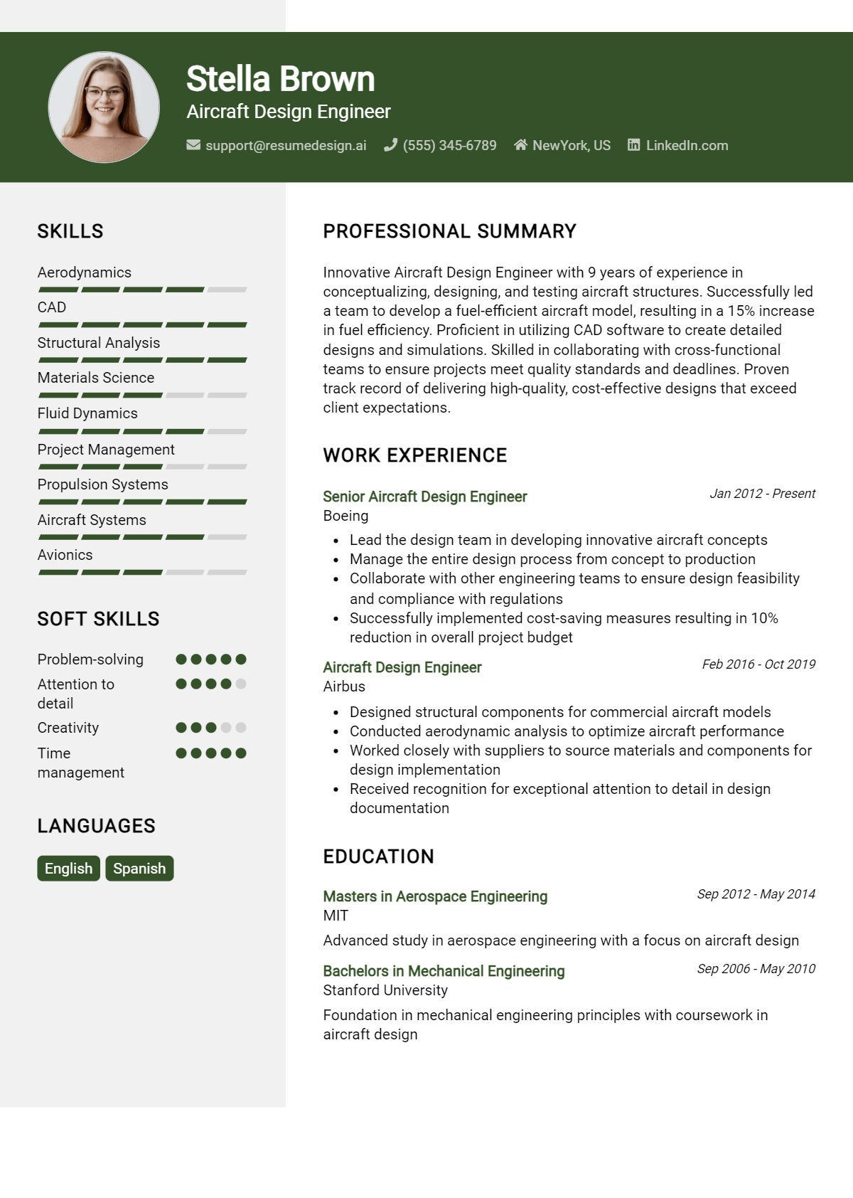 Aircraft Design Engineer Resume Example