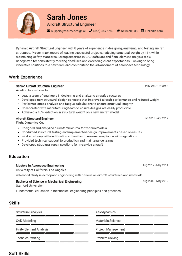 19 Aircraft Structural Engineer Resume Examples And Templates for 2025