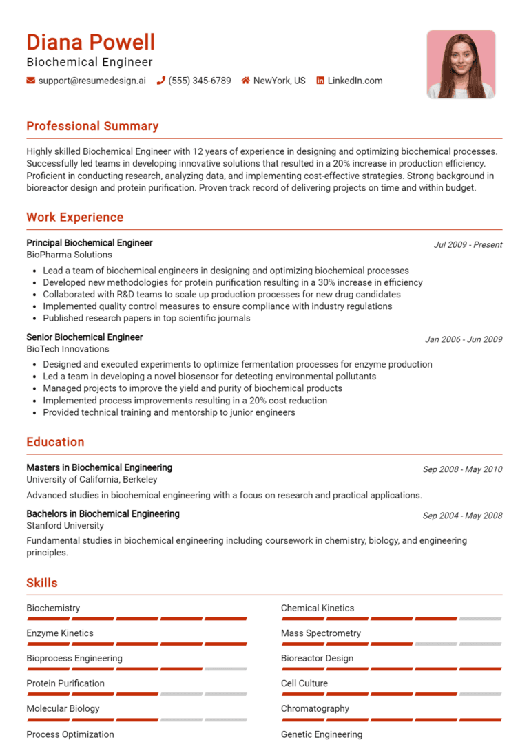 19 Biochemical Engineer Resume Examples And Templates for 2025 [Guide]