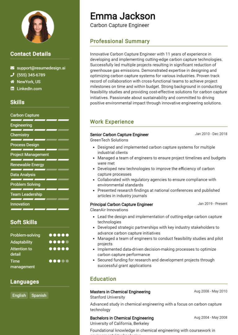 18 Carbon Capture Engineer Resume Examples And Templates for 2025 (Downloadable)