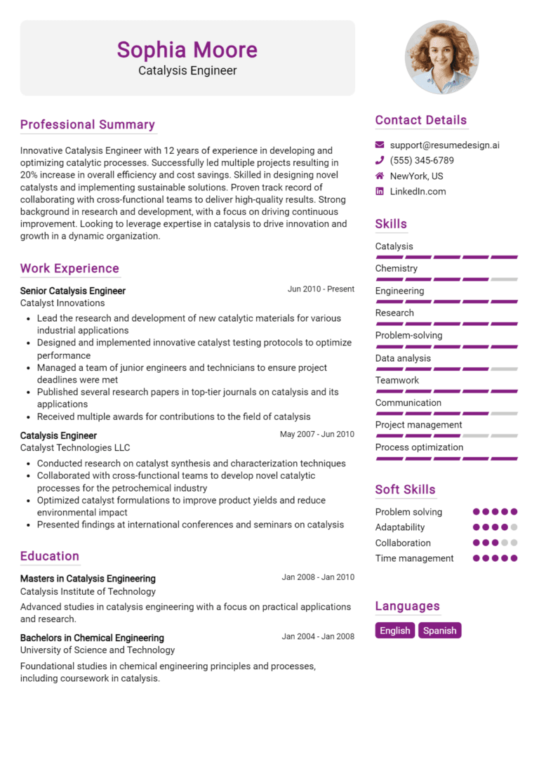 19 Catalysis Engineer Resume Examples And Templates for 2025