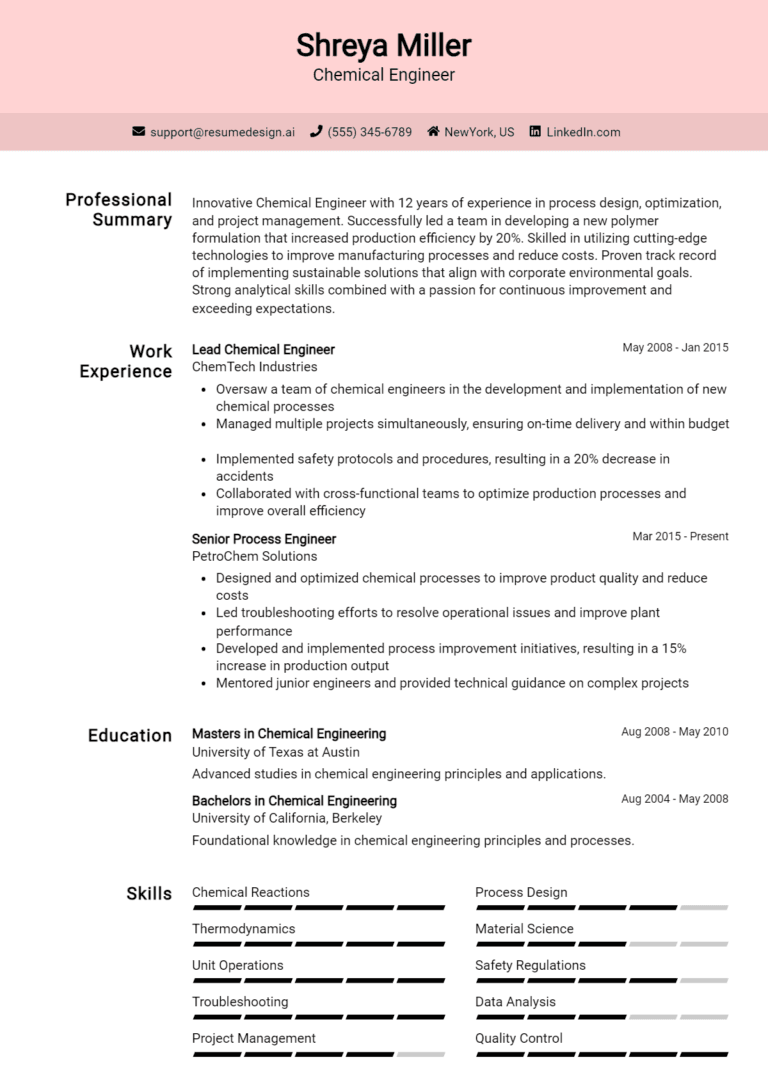 19 Chemical Engineer Resume Examples And Templates for 2025