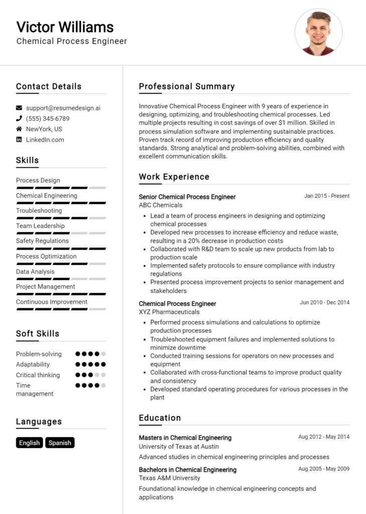 Chemical Process Engineer Resume Example