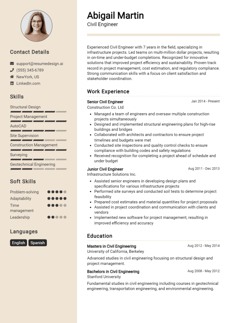 20 Civil Engineer Resume Examples And Templates for 2025: Expert Tips