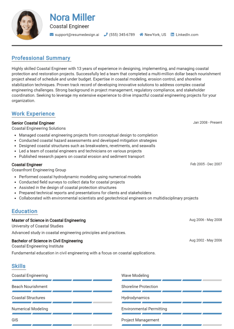20 Coastal Engineer Resume Examples And Templates for 2025
