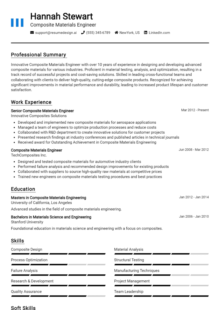 19 Composite Materials Engineer Resume Examples And Templates for 2025: Best Tips