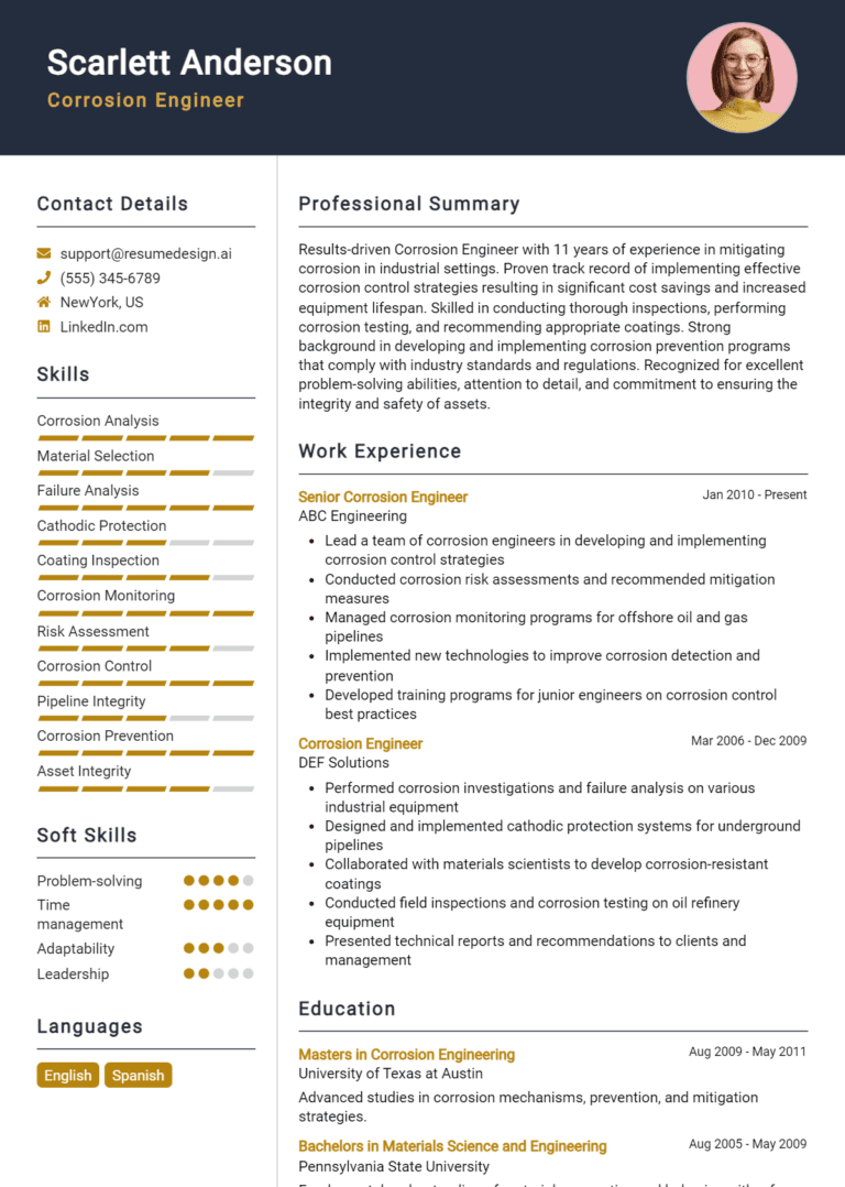 19 Corrosion Engineer Resume Examples And Templates for 2025