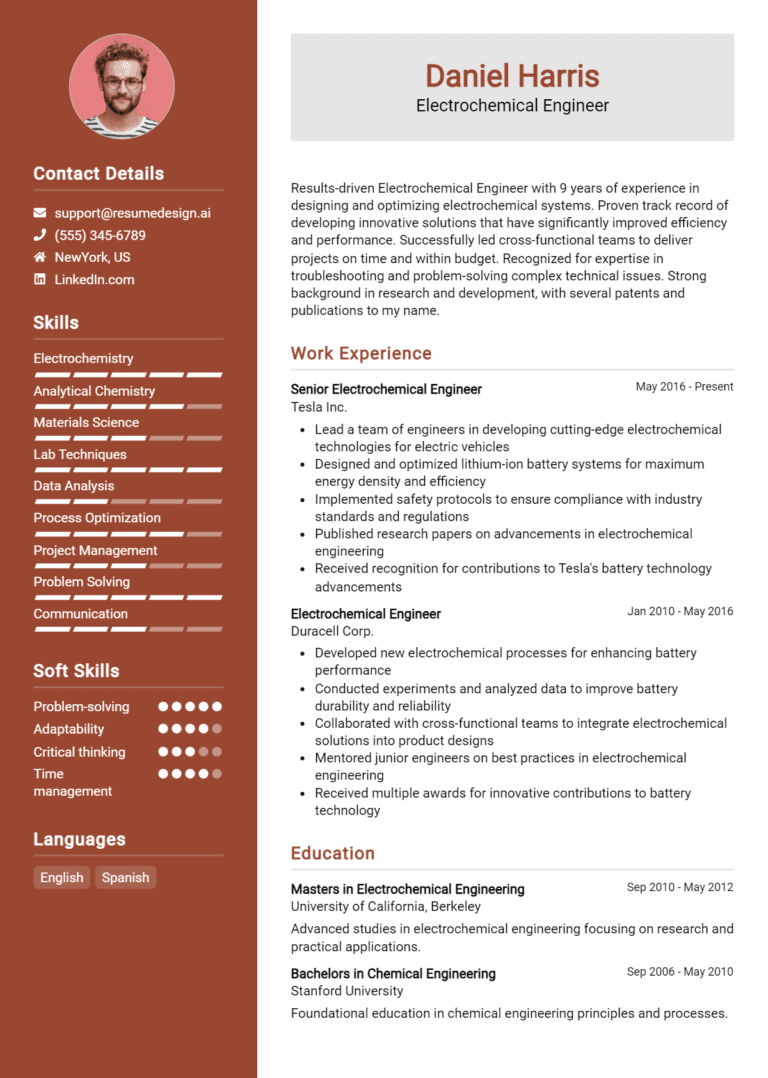 19 Electrochemical Engineer Resume Examples And Templates for 2025: Top Tips
