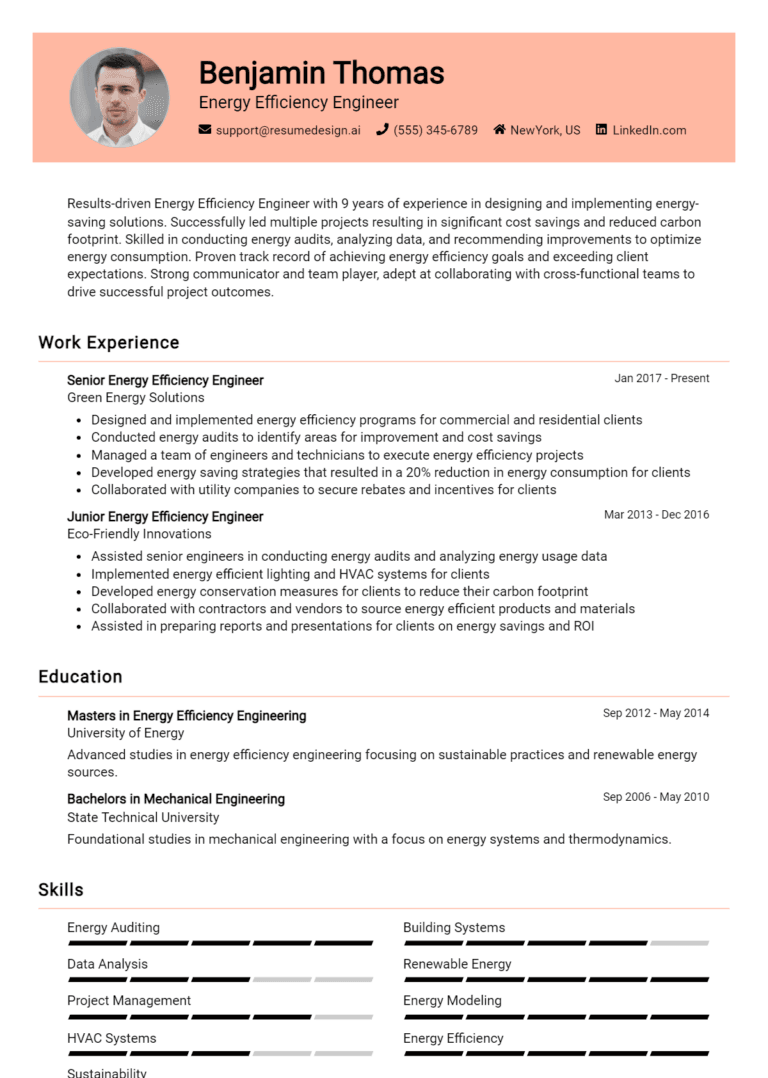 18 Energy Efficiency Engineer Resume Examples And Templates for 2025