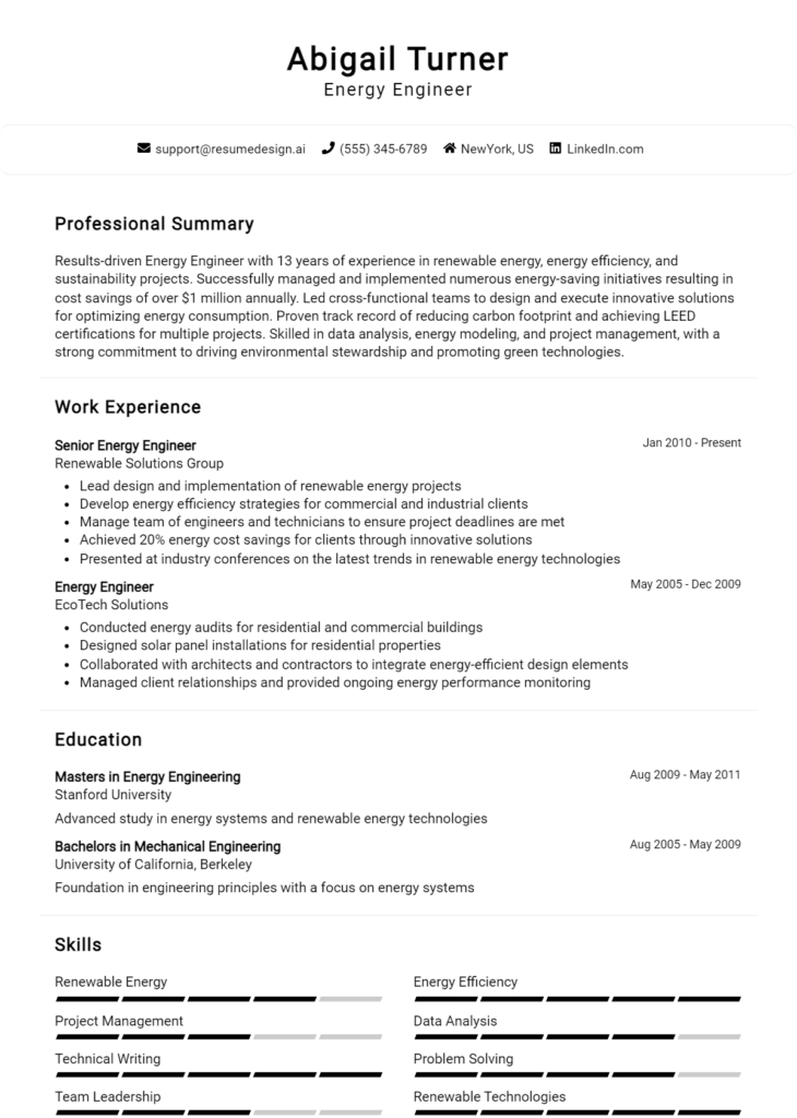 Energy Engineer Resume Example