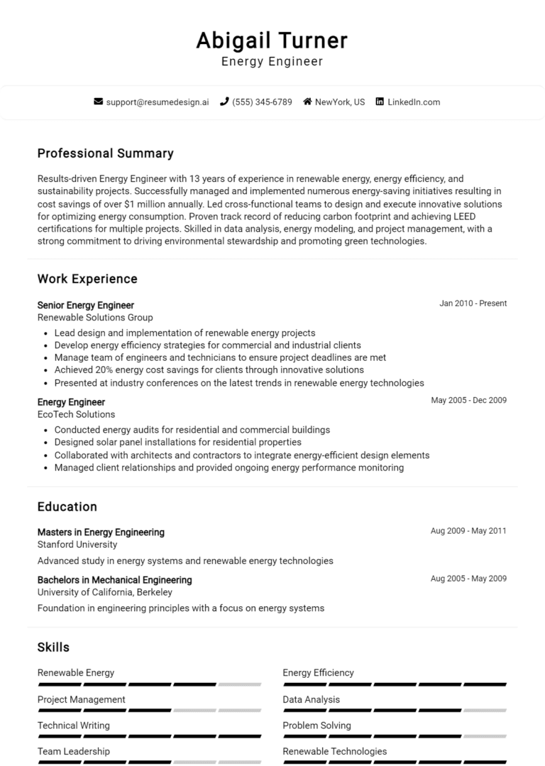 18 Energy Engineer Resume Examples And Templates for 2025