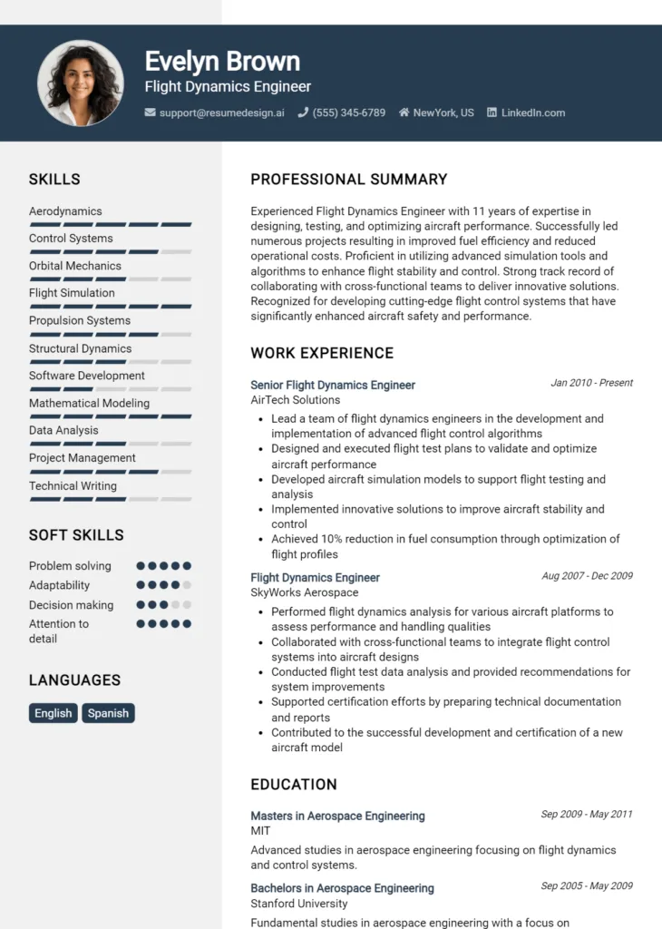 Flight Dynamics Engineer Resume Example