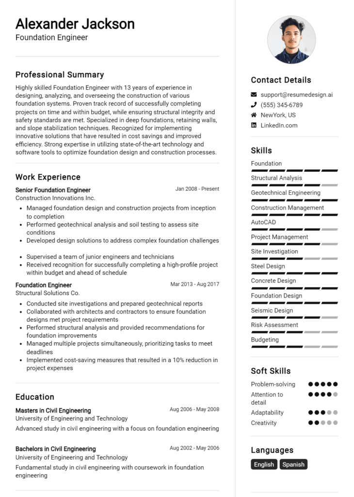 Foundation Engineer Resume Example