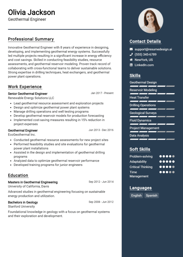 18 Geothermal Engineer Resume Examples And Templates for 2025