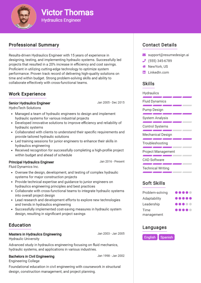 20 Hydraulics Engineer Resume Examples And Templates for 2025
