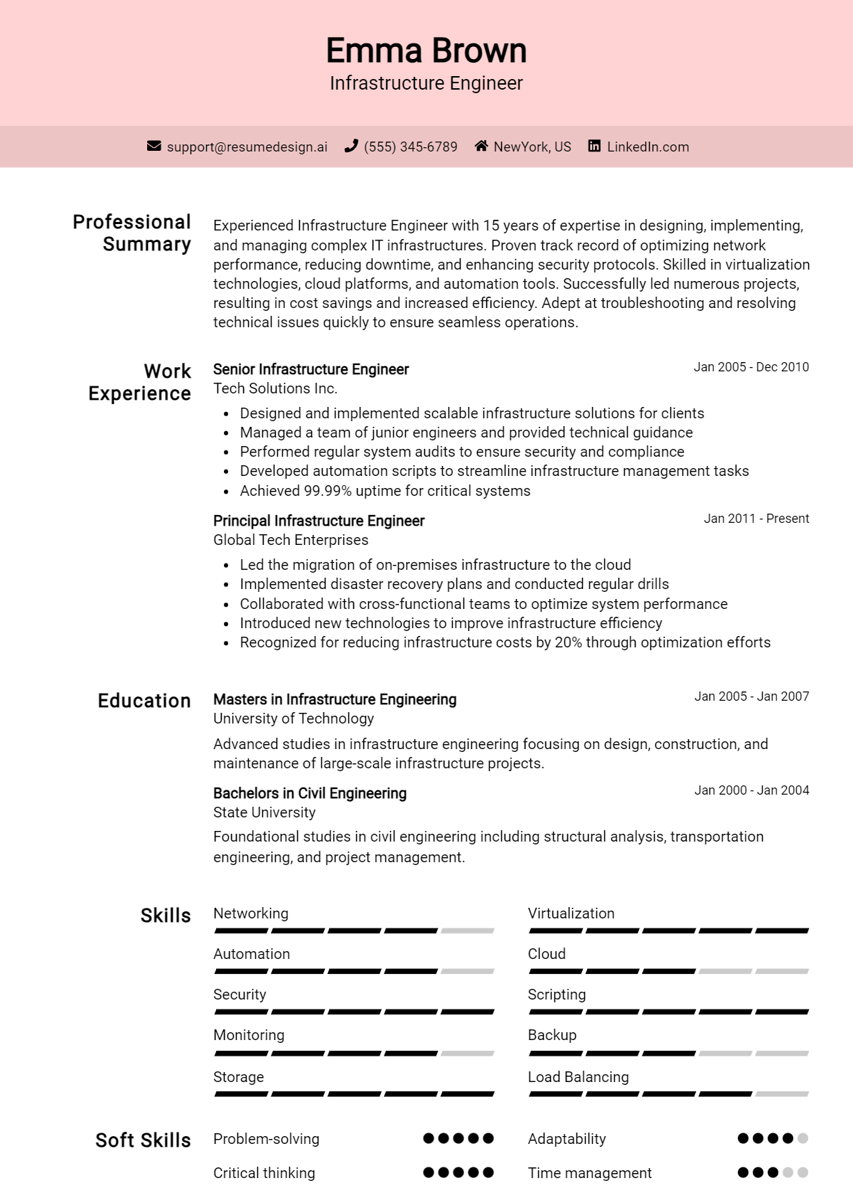 Infrastructure Engineer Resume Example