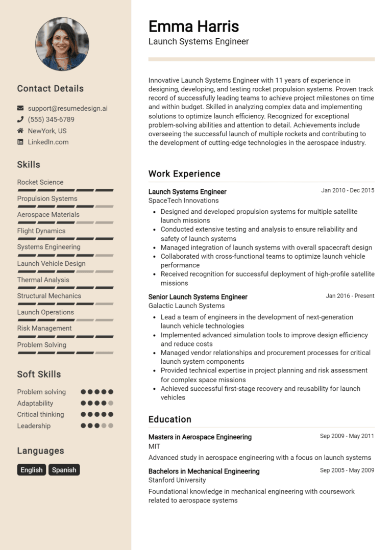 19 Launch Systems Engineer Resume Examples And Templates for 2025