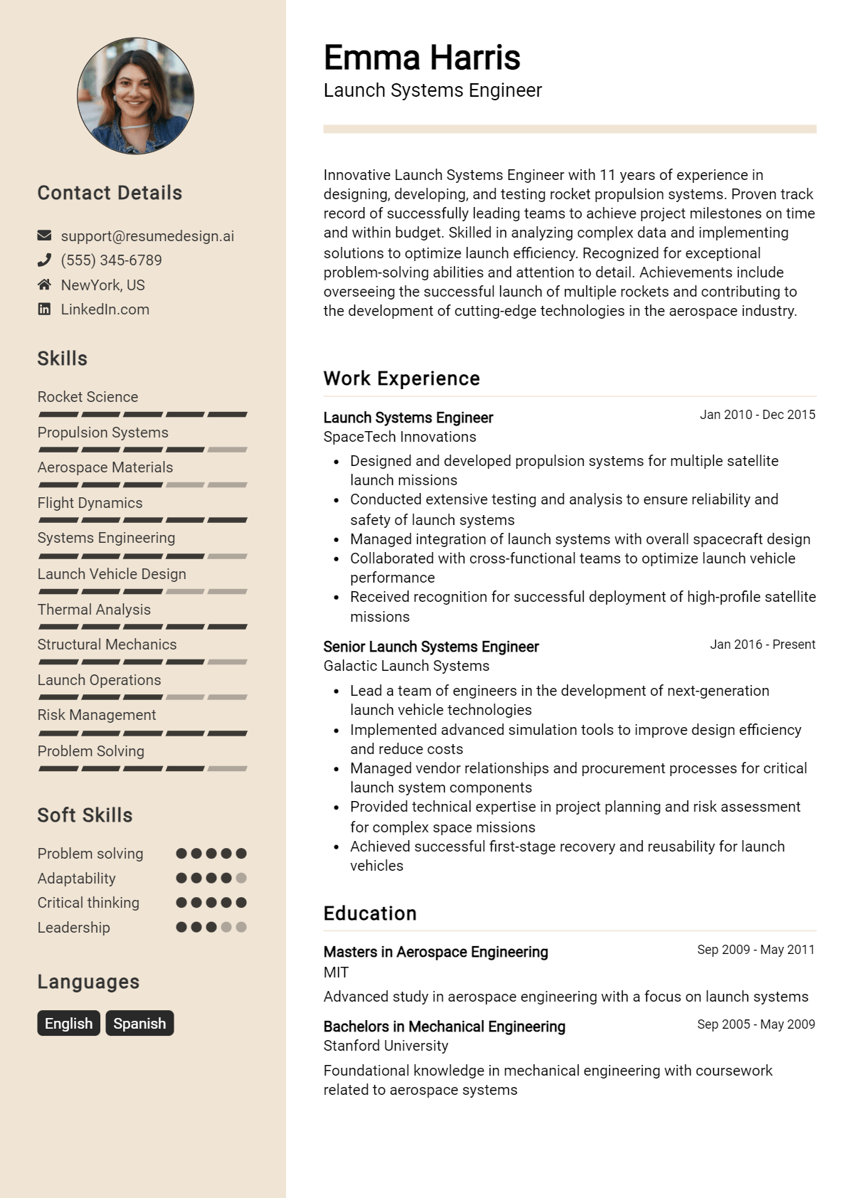 Launch Systems Engineer Resume Example