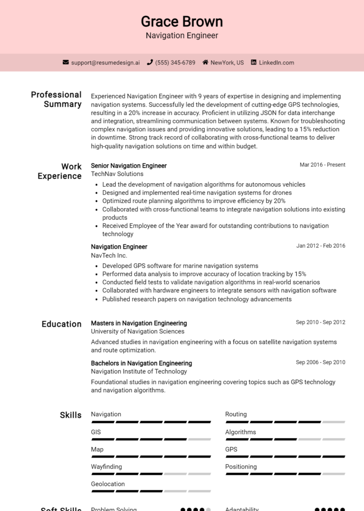 Navigation Engineer Resume Example