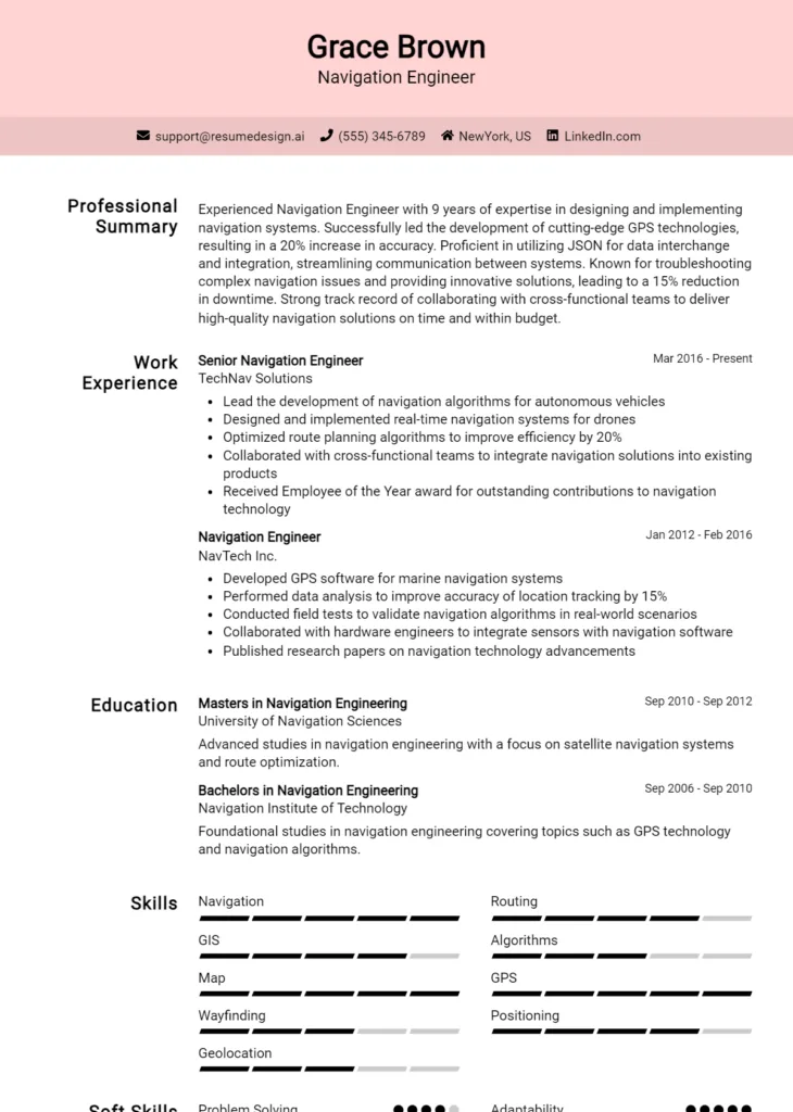 Navigation Engineer Resume Example