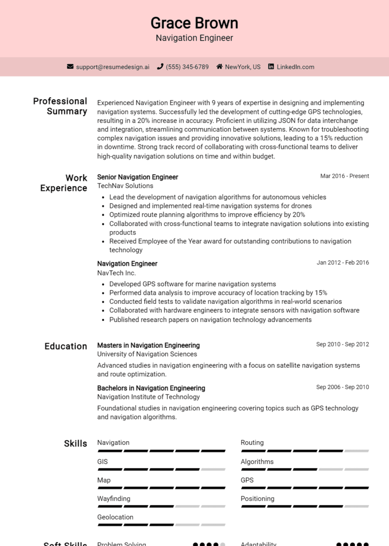 19 Navigation Engineer Resume Examples And Templates for 2025