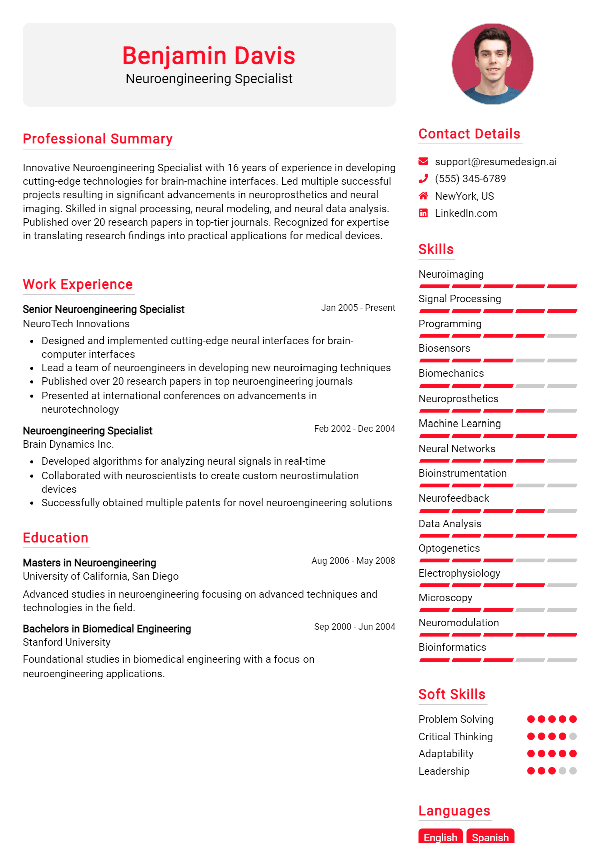 Neuroengineering Specialist Resume Example