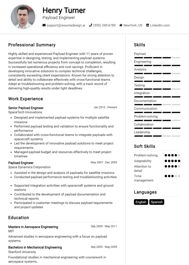 Payload Engineer Resume Example