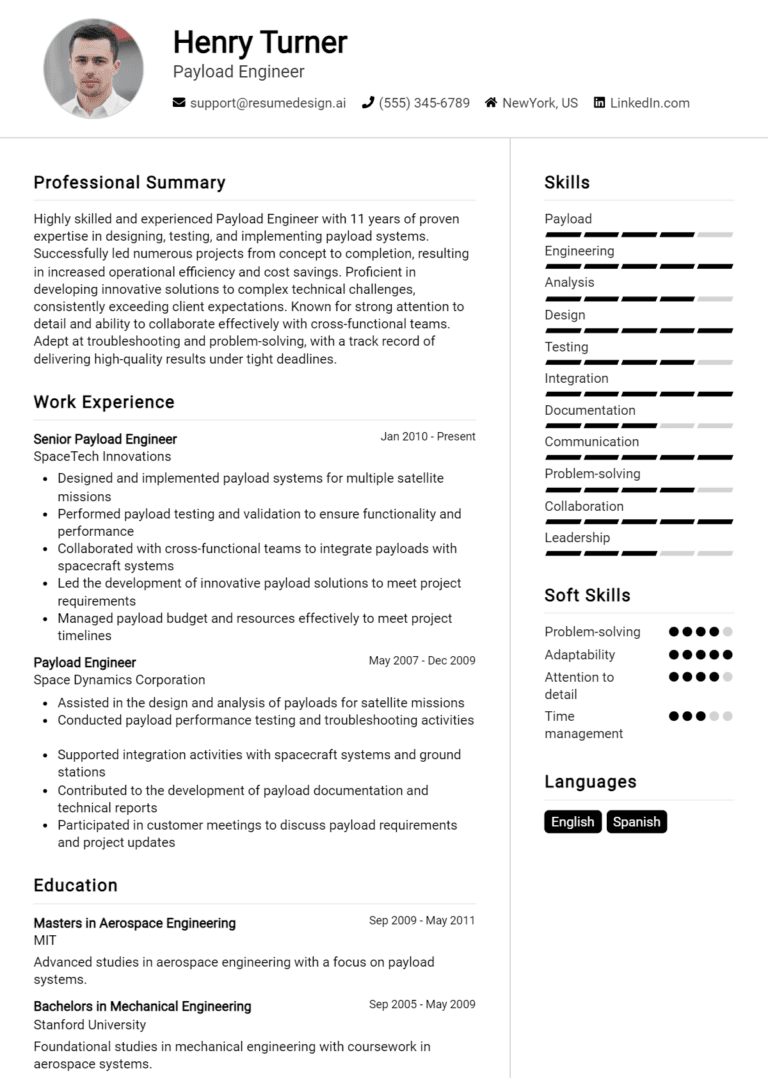 19 Payload Engineer Resume Examples And Templates for 2025