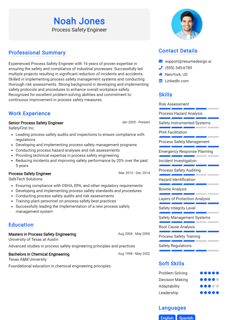 19 Process Safety Engineer Resume Examples And Templates for 2025 [Guide]