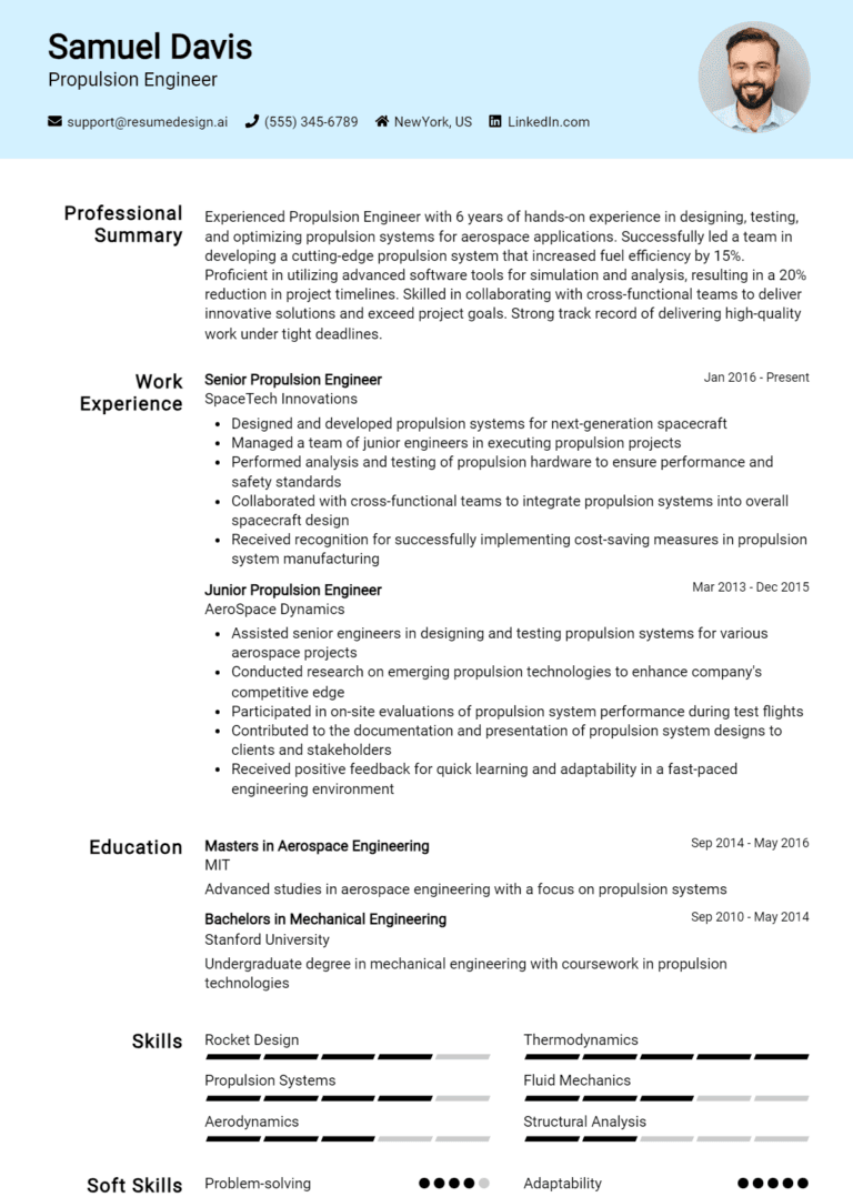 19 Propulsion Engineer Resume Examples And Templates for 2025 [Guide]