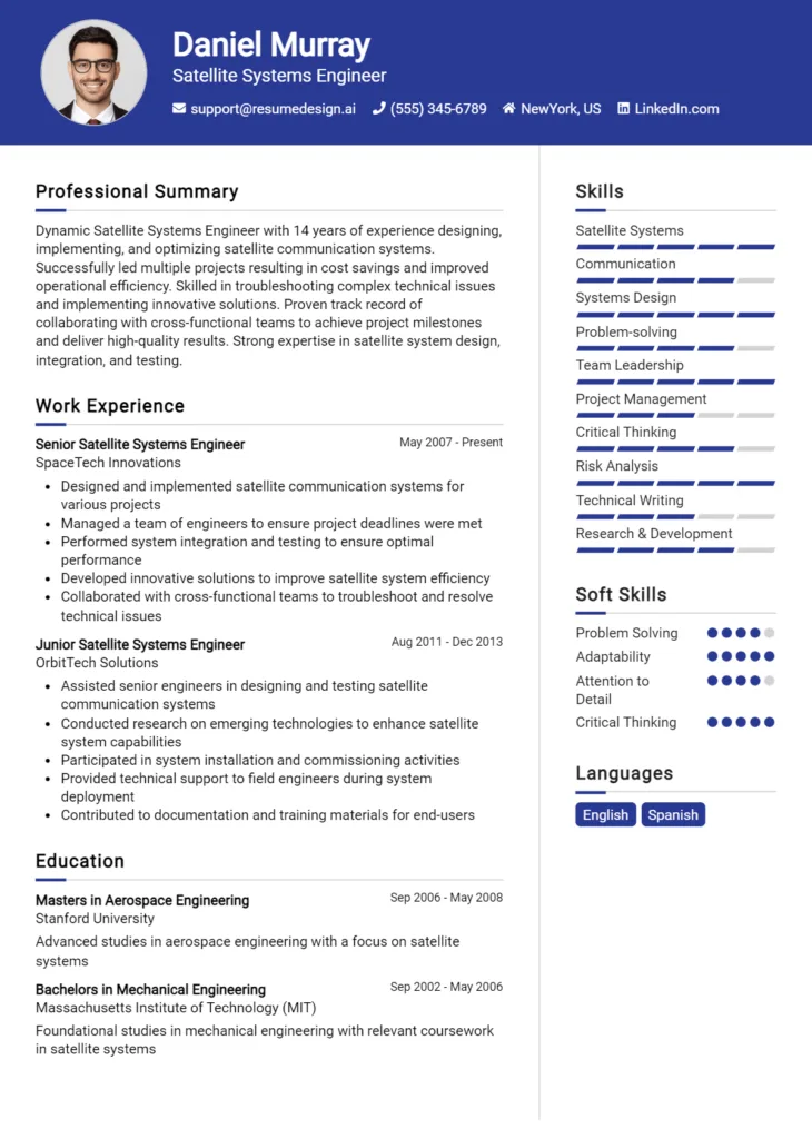Satellite Systems Engineer Resume Example