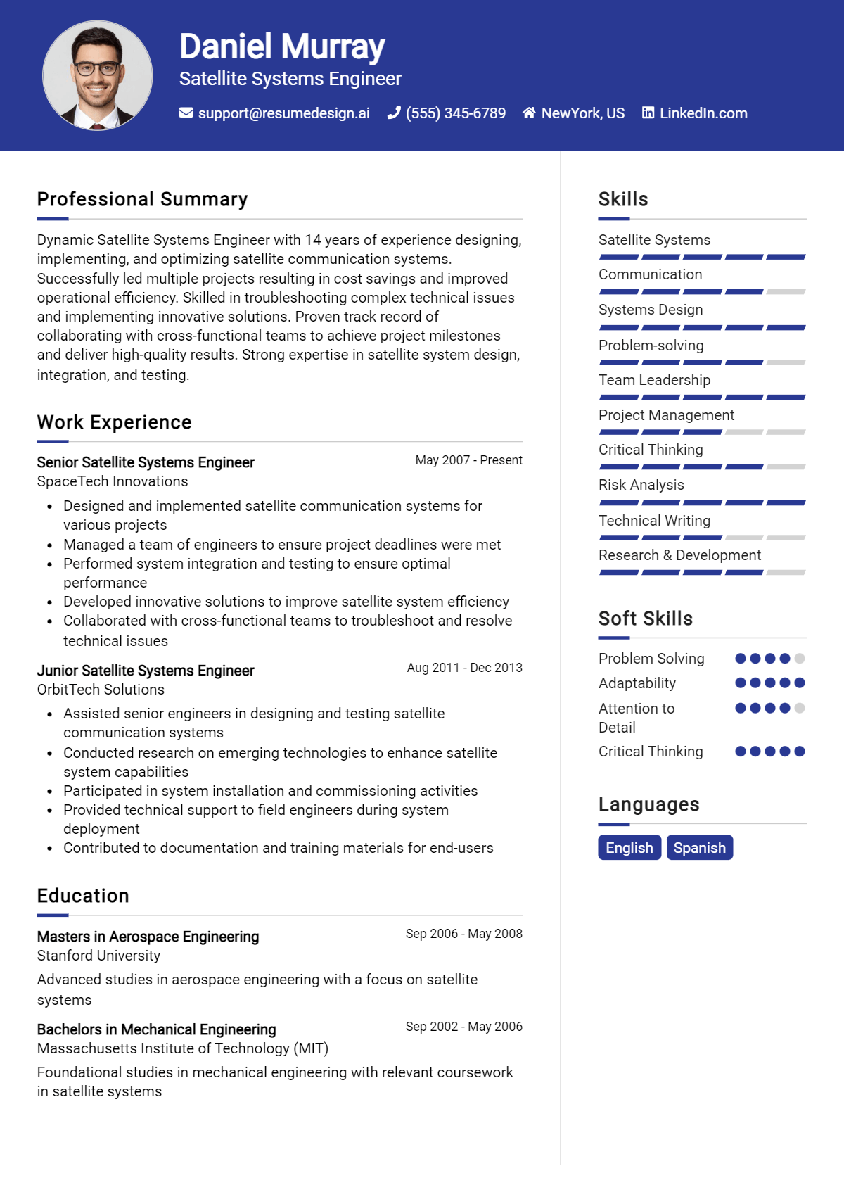 Satellite Systems Engineer Resume Example