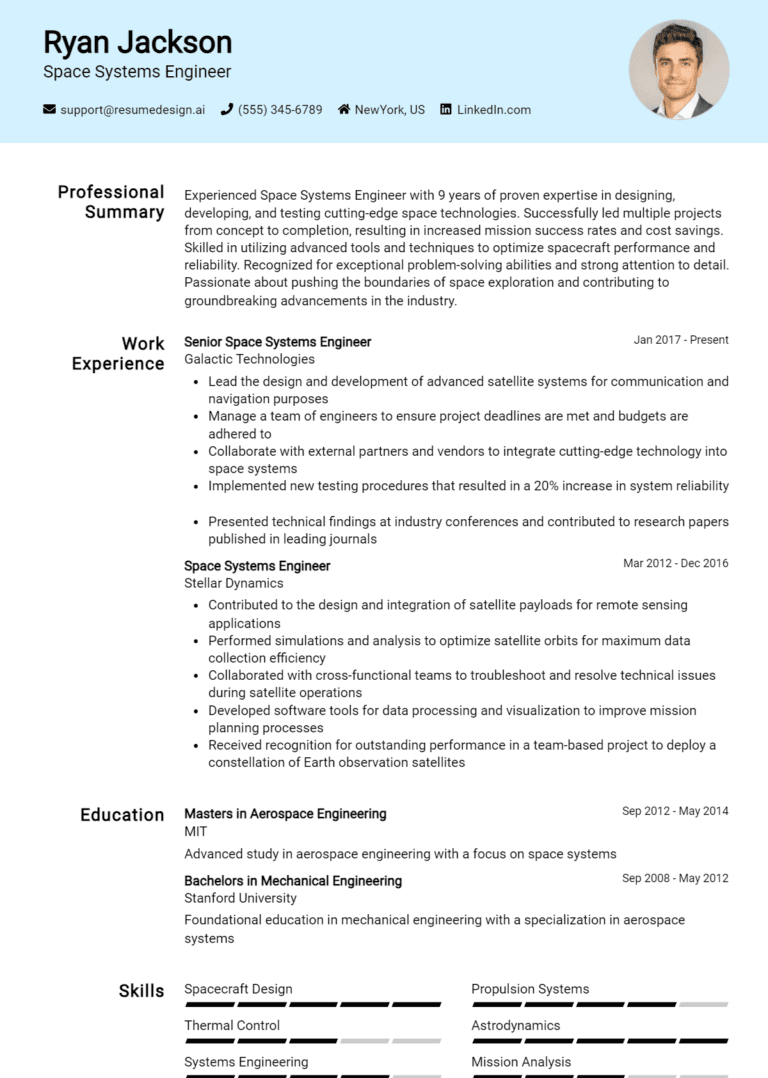 19 Space Systems Engineer Resume Examples And Templates for 2025