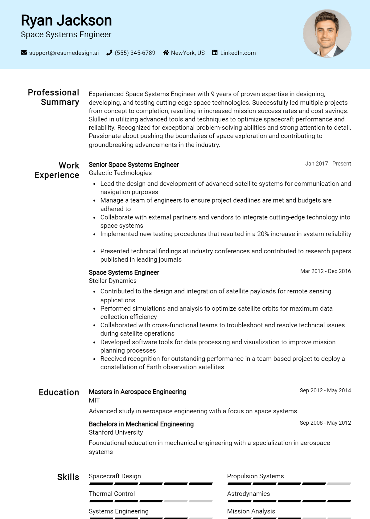 Space Systems Engineer Resume Example