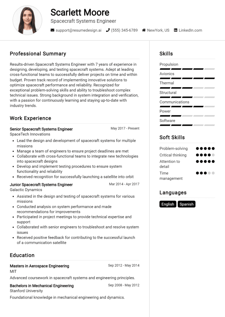 19 Spacecraft Systems Engineer Resume Examples And Templates for 2025: Best Tips