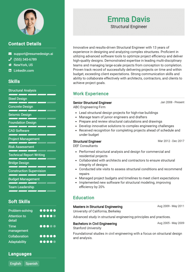 20 Structural Engineer Resume Examples And Templates for 2025