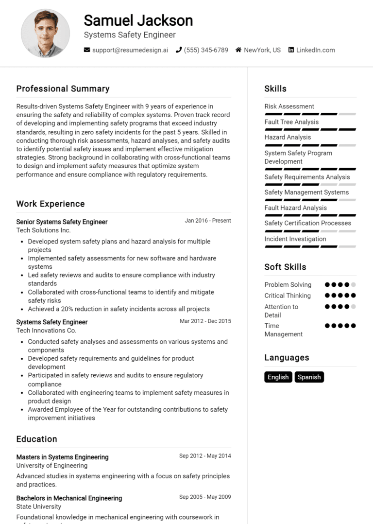 19 Systems Safety Engineer Resume Examples And Templates for 2025