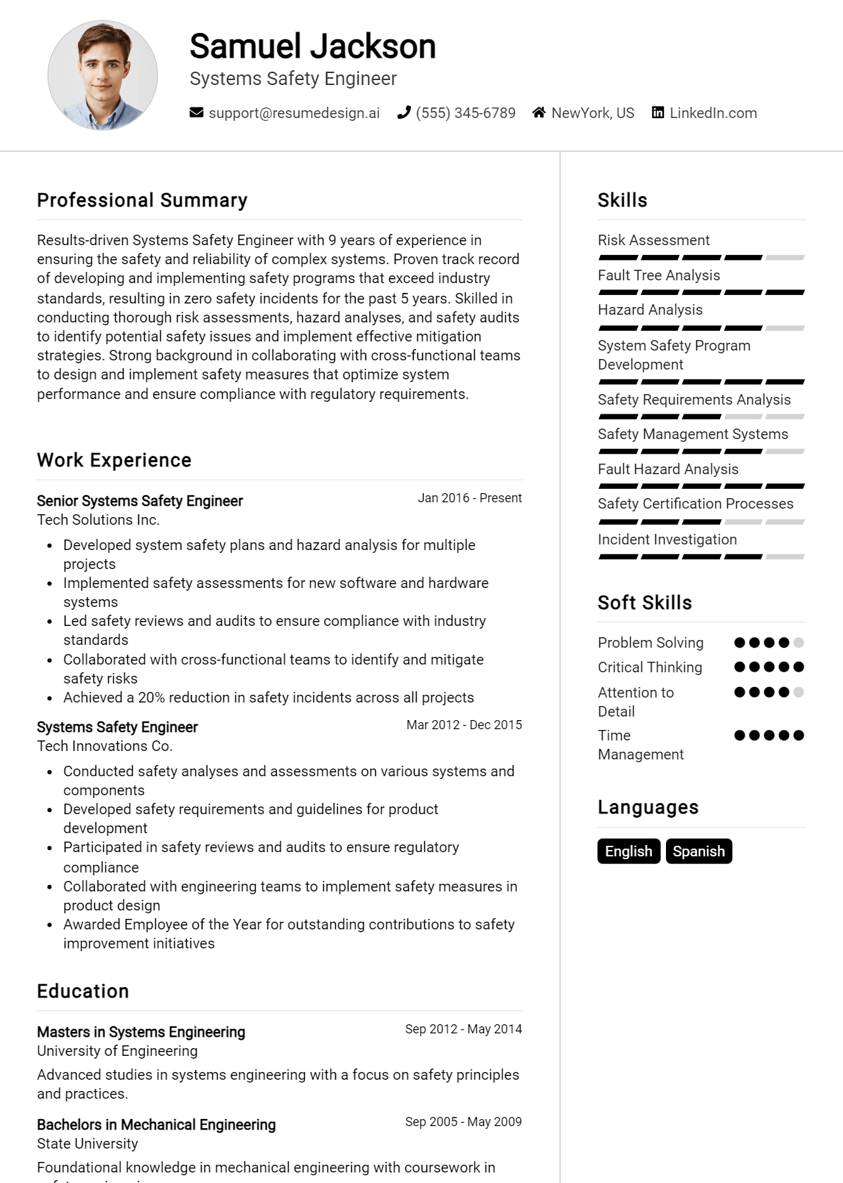 Systems Safety Engineer Resume Example