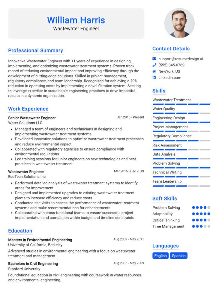 Wastewater Engineer Resume Example