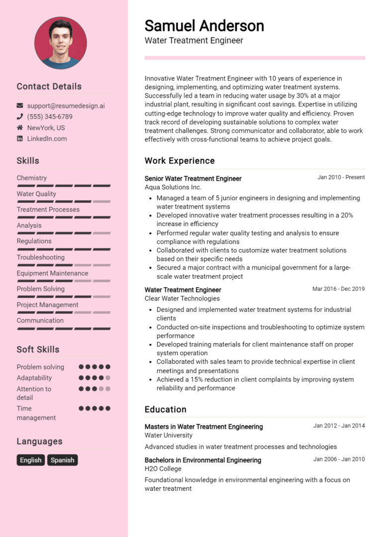 18 Water Treatment Engineer Resume Examples And Templates for 2025