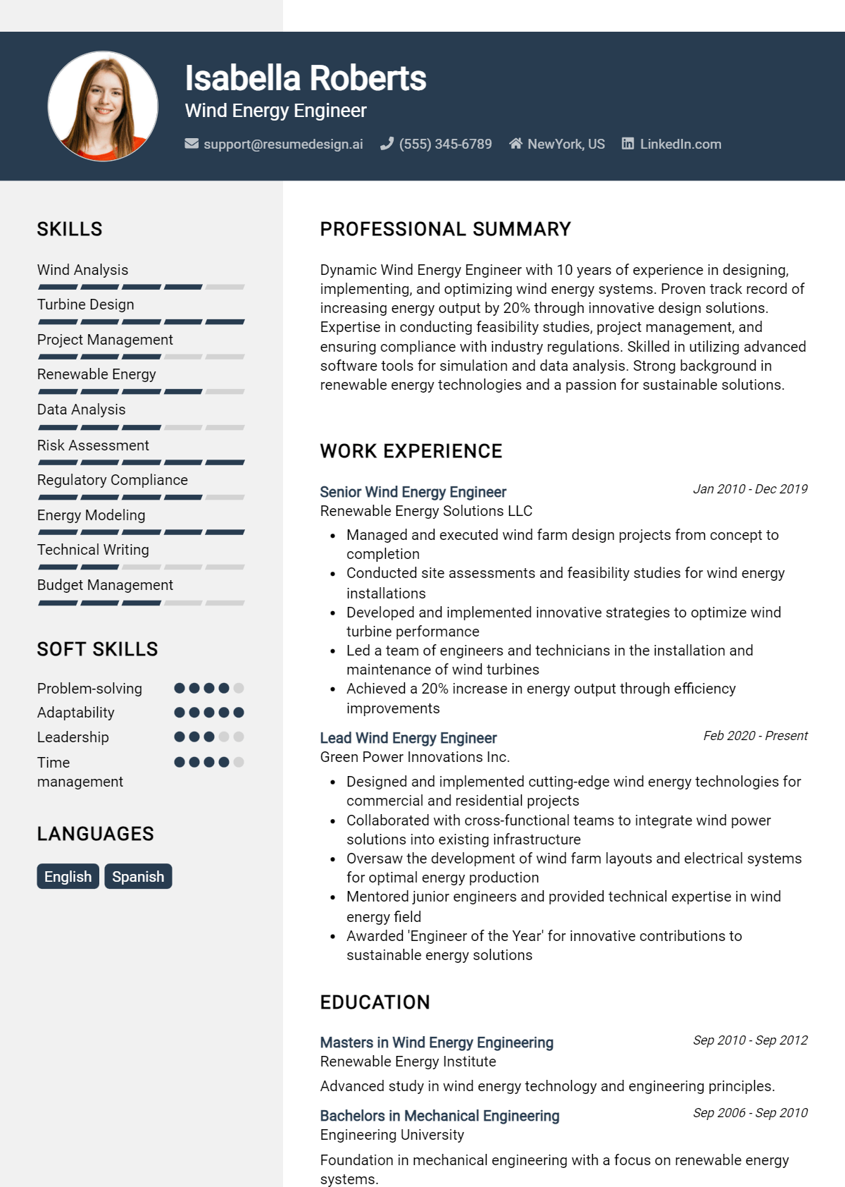 Wind Energy Engineer Resume Example