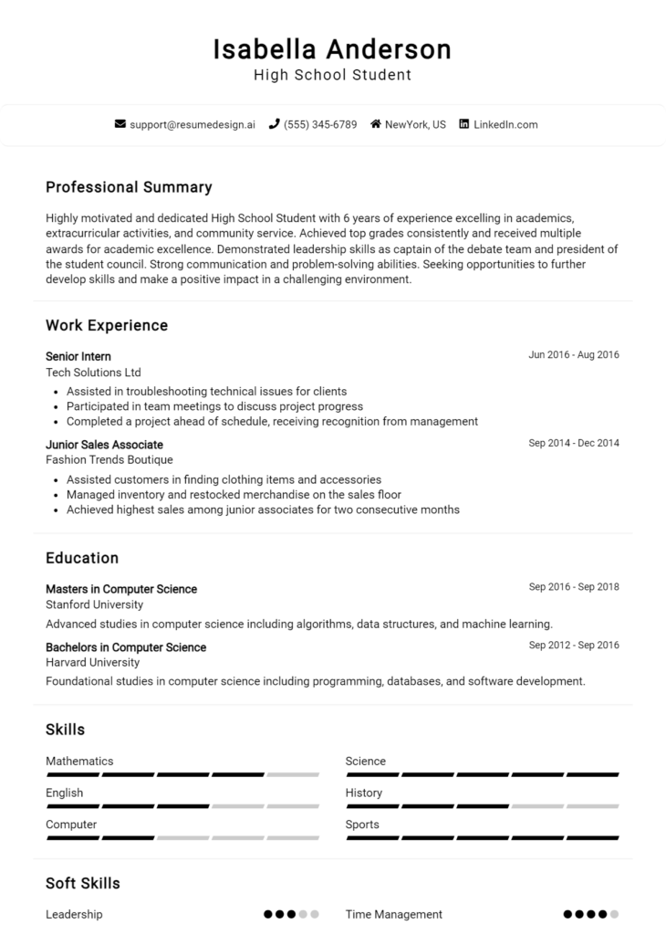 High School Student Resume Example