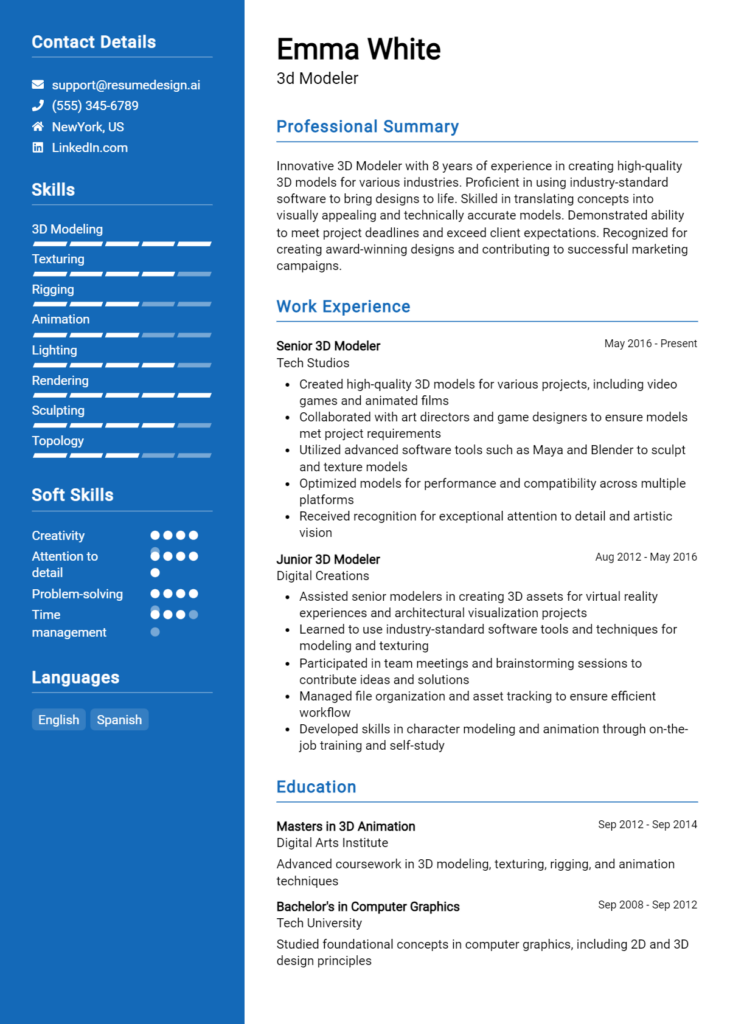 3d Modeler Resume Example